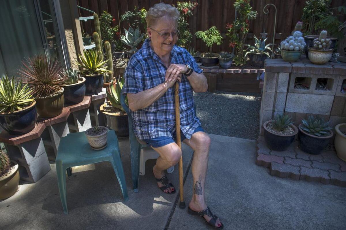 Two years ago Pat Allen, 80, got a wolf tattoo. “Compared to all my aches and pains it didn’t feel like anything,” she said May 2 in Antelope. She said she often sits while gardening her succulent and cactus plants.