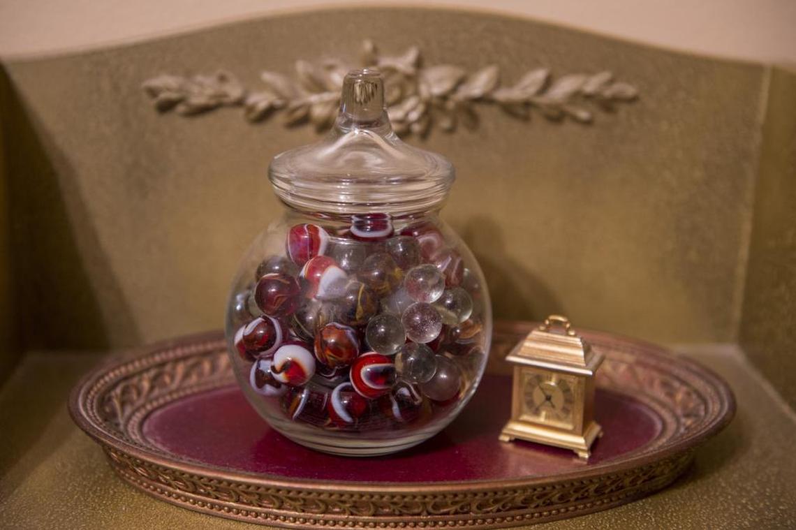 Judy Headley uses some of her marbles to decorate rooms such as this one in her bathroom in Citrus Heights.