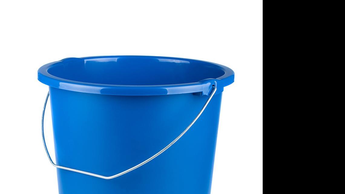 
Empty blue bucket on a white background
