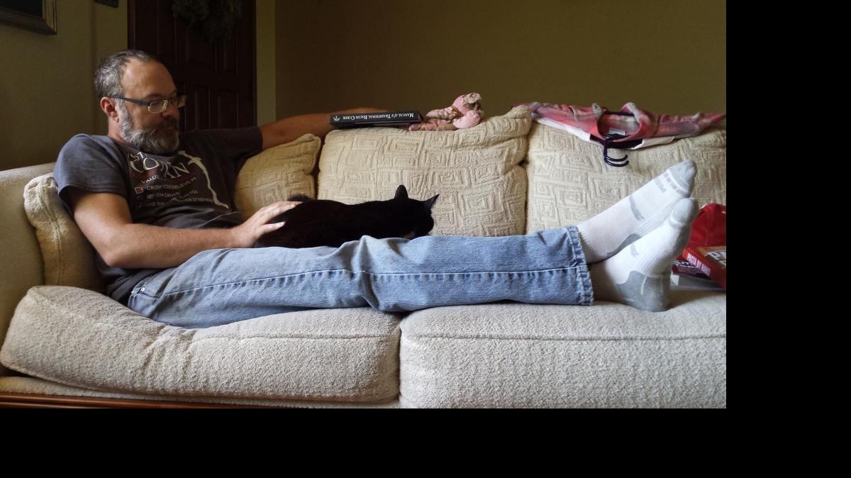 Hank Shaw, owner of Harlequin the cat, who was found in an Orangevale trailer park on Memorial Day after going missing for 37 days.