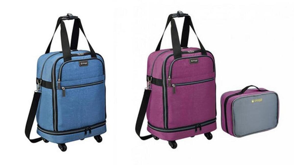 The Biaggi ZipSak folds up to less than half its size when not in use.