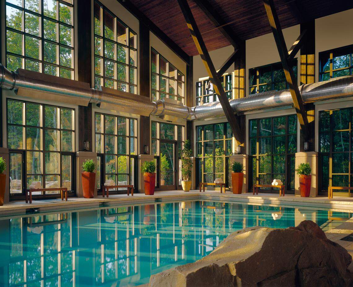 A tranquil indoor pool at The Lodge at Woodloch, designed for deep rest and restoration.