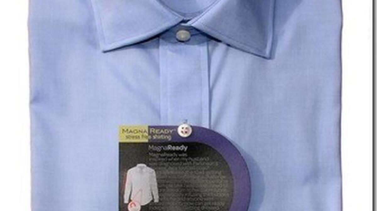 The MagnaReady dress shirt features 8 buttons that are magnatized.
