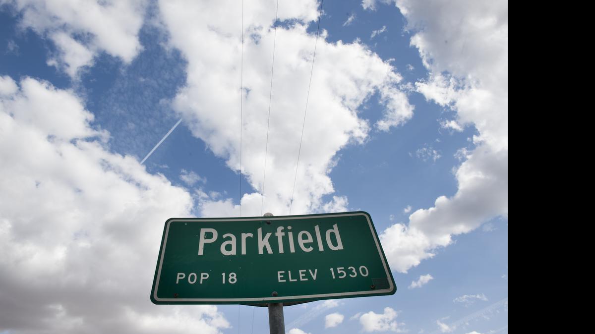
The town sign for Parkfield, the self-dubbed "earthquake center" of the state shows a population of 18 on Tuesday May 19, 2015 in Parkfield, Calif.
