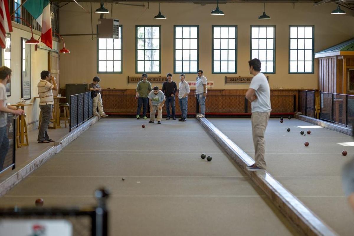 Indoor bocci courts at Campo di Bocce in Los Gatos