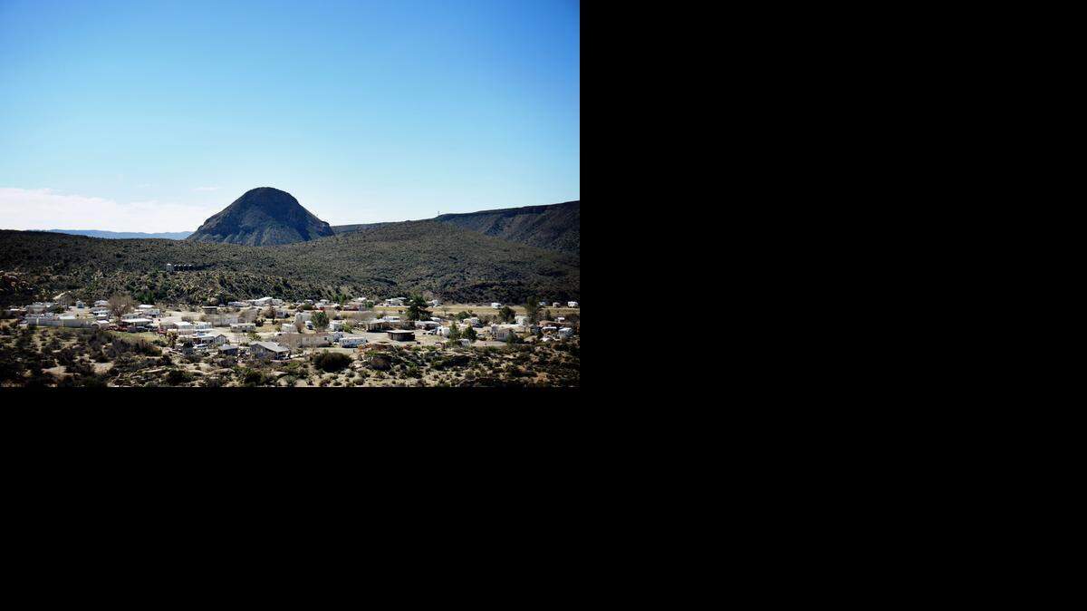 
The clothing-optional De Anza Springs Resort, shown here from a hiking trail, breaks up the barren landscape 4 miles from Jacumba Hot Springs, just north of the California-Mexico border.

