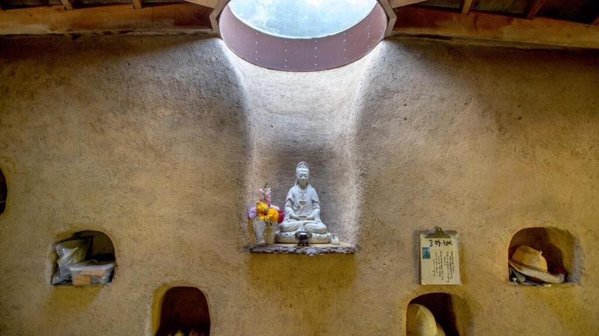 
This altar in an adobe-style tool shed is part of the peaceful ambiance at Green Gulch Farm Zen Center, a Buddhist retreat in the Japanese Soto Zen tradition in Marin County.
