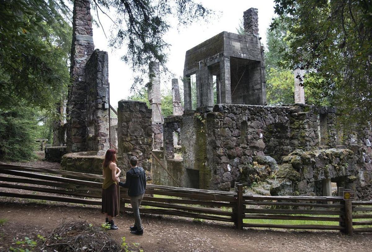 Visitors view the remains of the 15,000-square-foot home built by Jack London on his ranch in Glen Ellen. The home burned down in 1913.