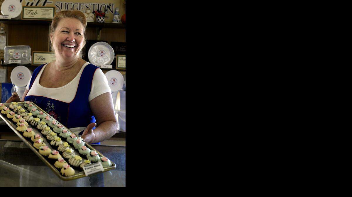 
There are numerous Danish bakeries in Solvang, including Mortensen’s where in 2004 Claudia Savage showed off a tray of pastry shells filled with raspberry and butter cream. 
