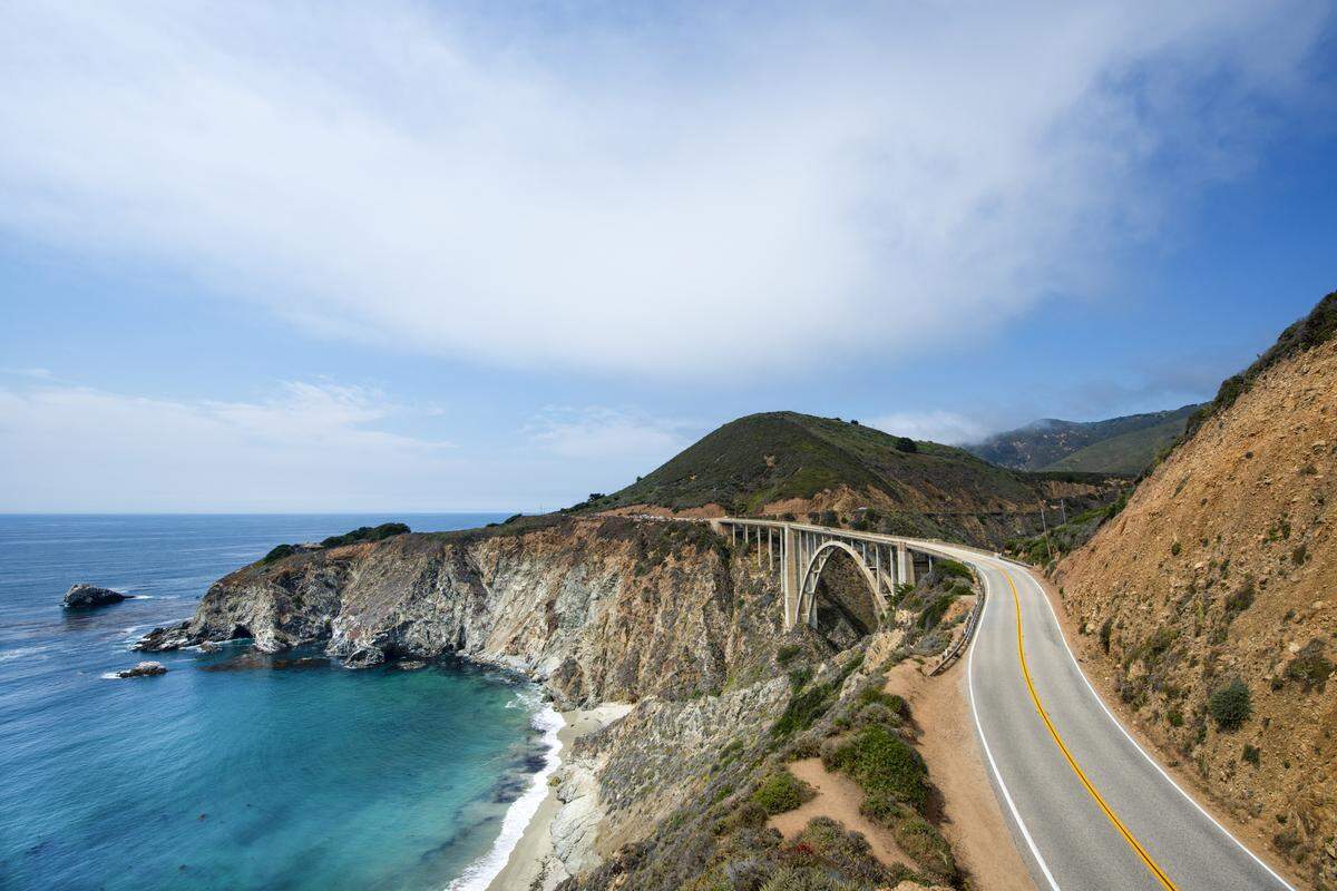 Winding Highway 1 along the California coastline near Big Sur.