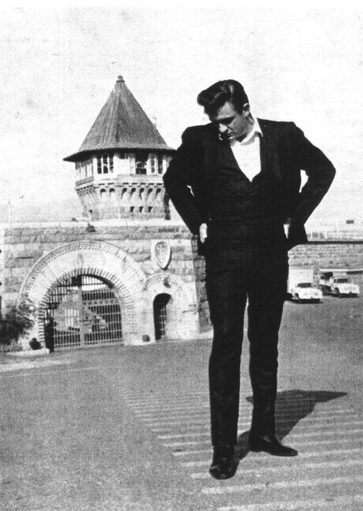 Johnny Cash in front of the gate from the 1968 concert at Folsom State Prison.