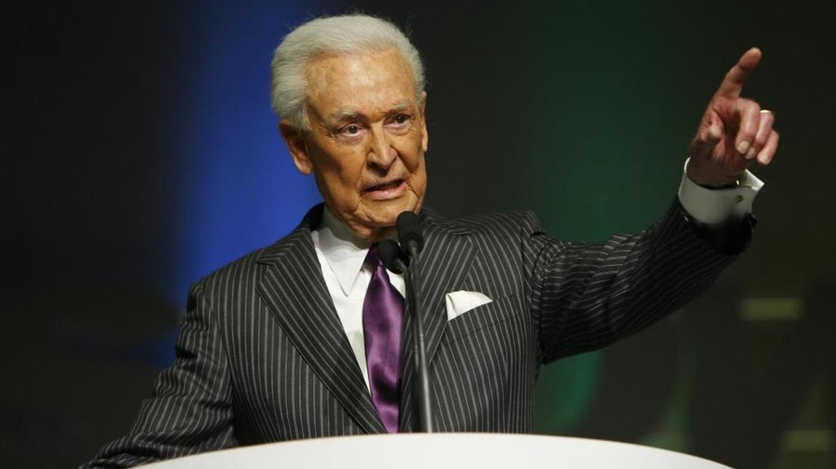 This April 14, 2008 file photo shows Bob Barker speaking as he is inducted into National Association of Broadcasters hall of fame in Las Vegas. Barker, whose love of animals is returning him to TV on Wednesday, April 30, 2014, as a guest star on "The Bold and the Beautiful." Appearing as himself, the long-time animal rights activist will be interviewed by Liam Spencer, played by series regular Scott Clifton, for a feature article on control of the pet population.