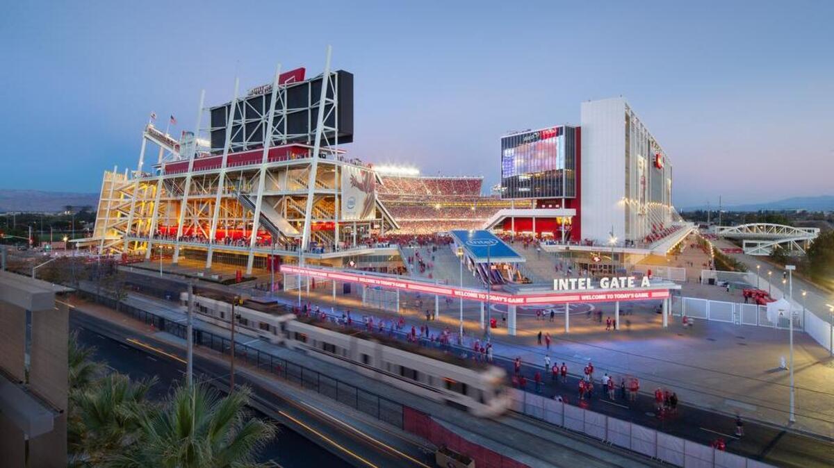 Levi’s Stadium in Santa Clara, which was designed by HNTB. There are many ways to get to Levi’s Stadium, including via light rail, the ACE train from Stockton and the Capitol Corridor from Sacramento