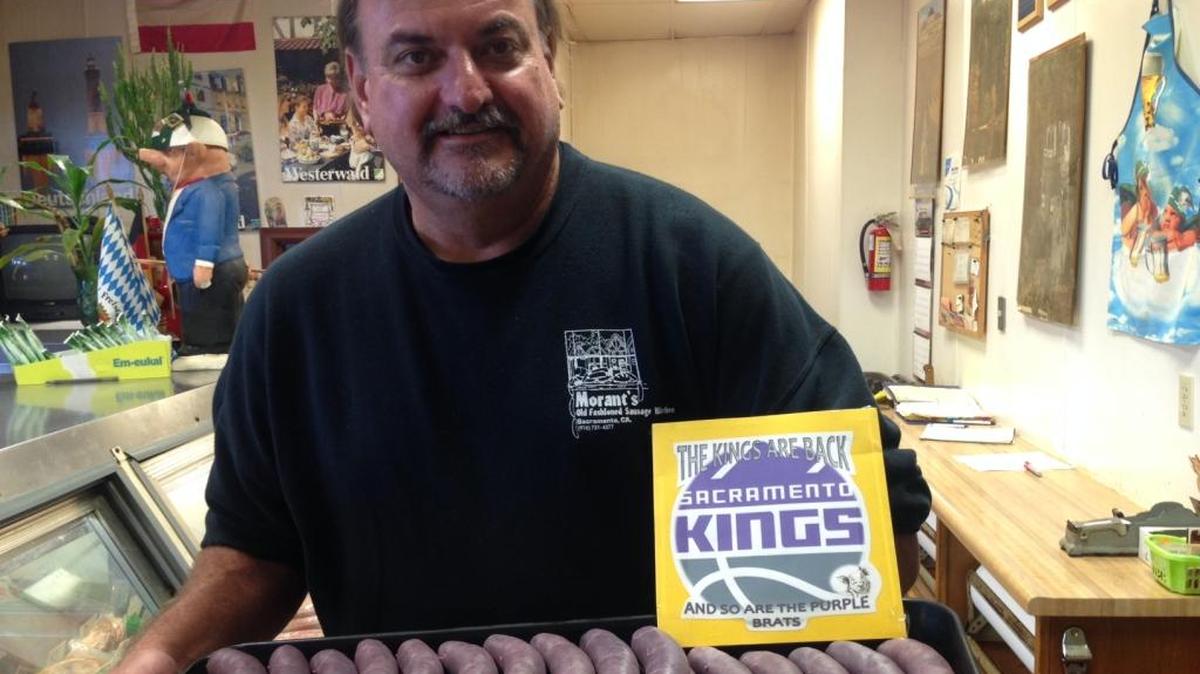 Dirk Müller of Morant’s Old Fashioned Sausage Kitchen made purple bratwurst that were made to honor the Kings in 2016.