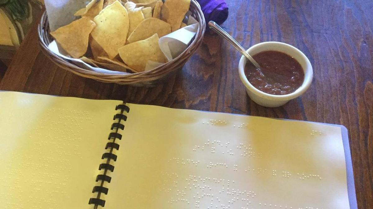 The entire Three Sisters menu is transcribed in more than 21 pages of Braille, including appetizers, the kids’ menu, drinks and more.