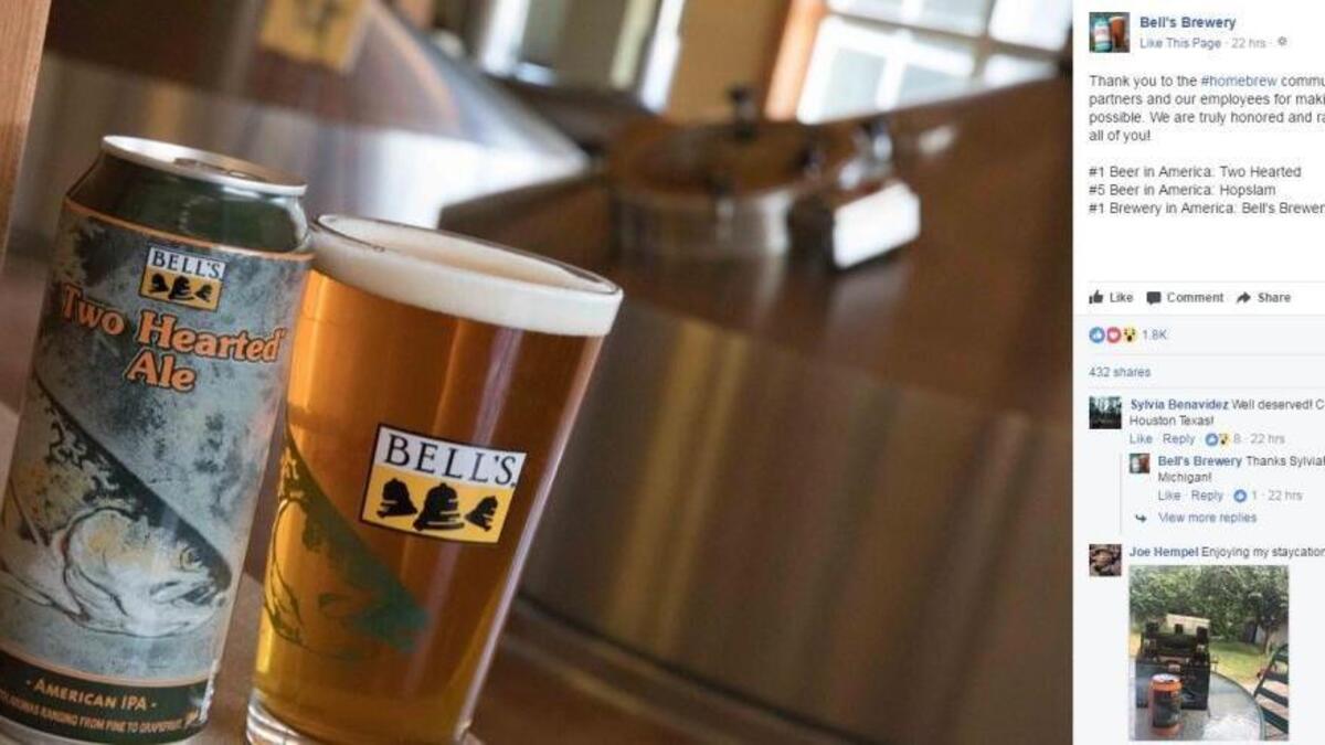 Two Hearted Ale from Bell’s Brewing has been judged the best beer in the United States, knocking Russian River Brewing’s Pliny the Elder out of the top spot for the first time in nine years.