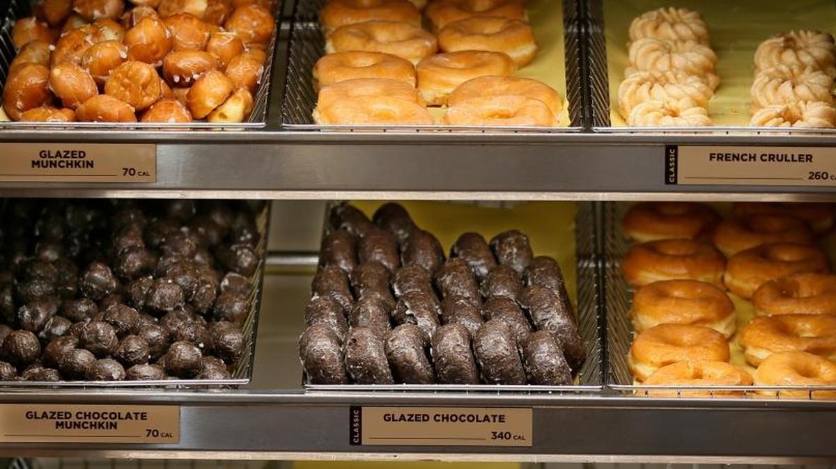Donuts for sale at a Dunkin' Donuts in Edmond, Okla.
