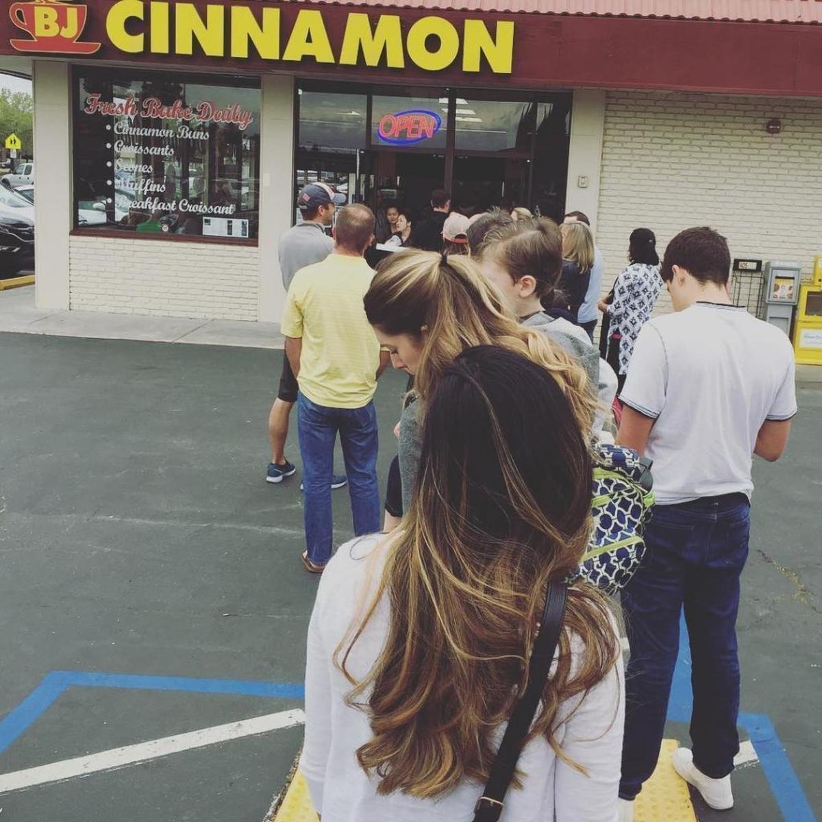 People line up outside of BJ Cinnamon in Folsom, named one of the Top 50 Donut Shops in the U.S. by Yelp.