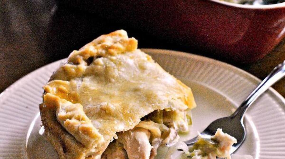 
A good meal for a crowd, chicken and leek pie is scented with tarragon. 

