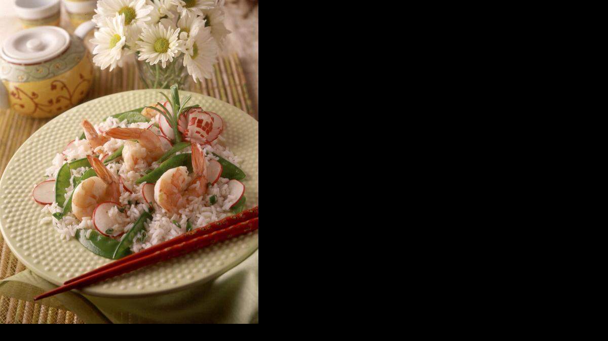 
Japanese-style rice and radish salad with shrimp (find the recipe on Page D2) also contains snow peas, green onions and, if desired, wasabi.

