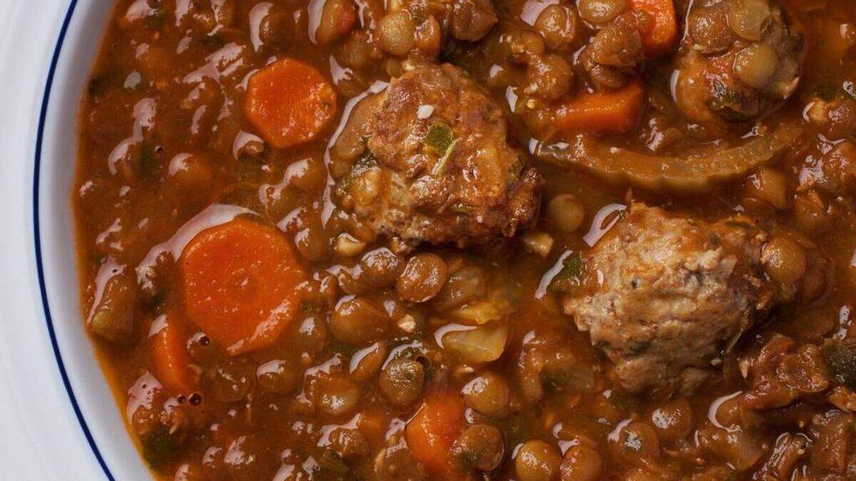 Lamb and lentil soup with lamb meatballs makes a hearty one-pot meal; serve with crusty bread.