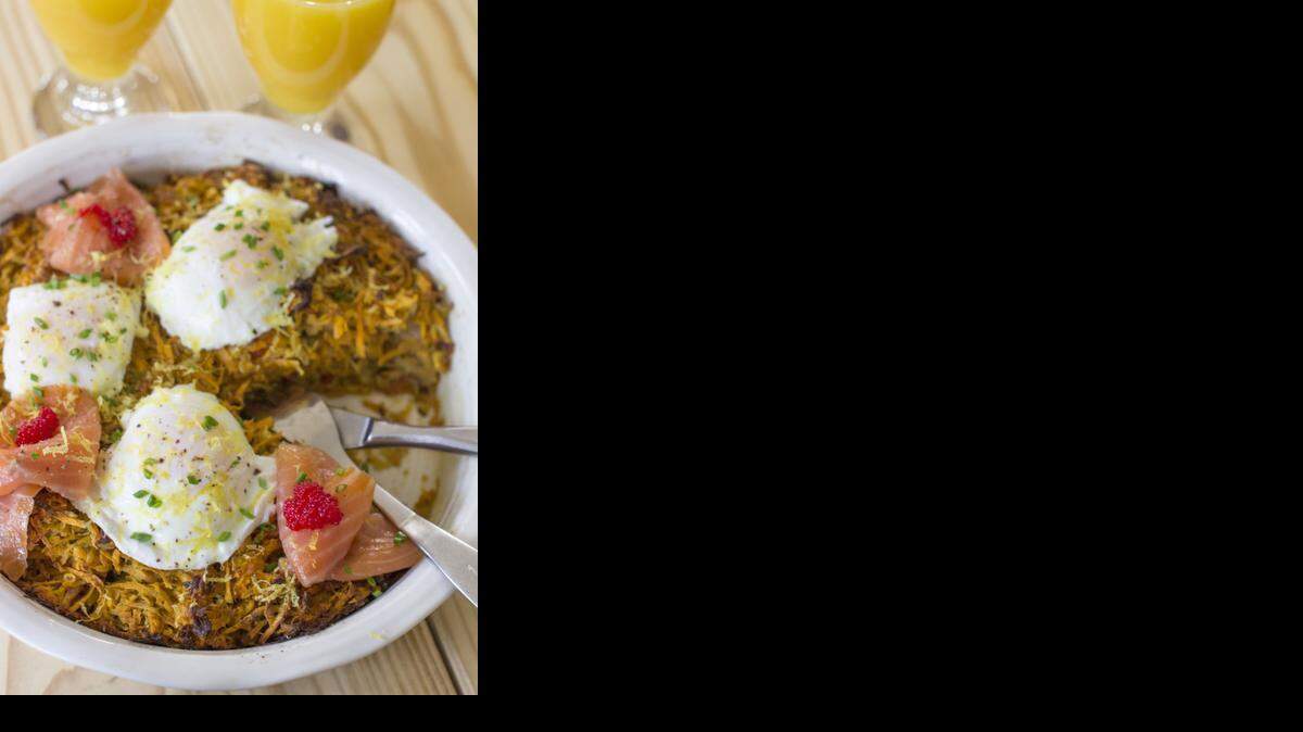 
Sweet potato and salmon hash can be baked the day before.
