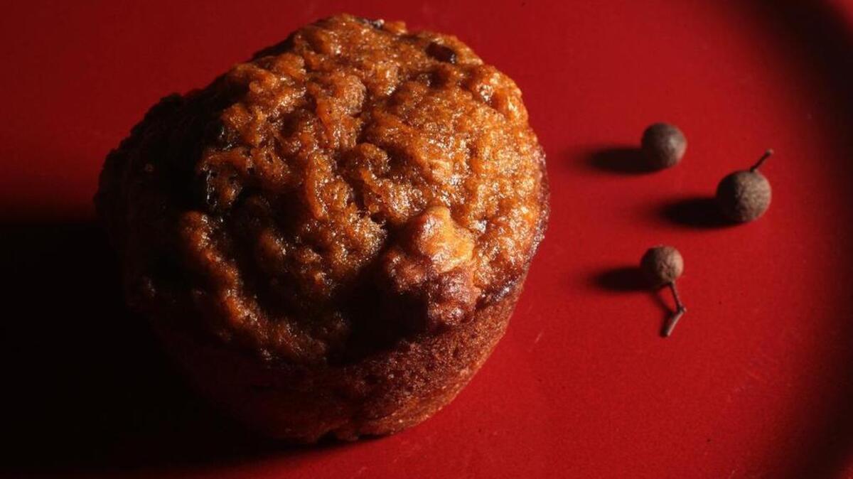 Allspice, nutmeg and cinnamon spice up this sweet potato muffin.
