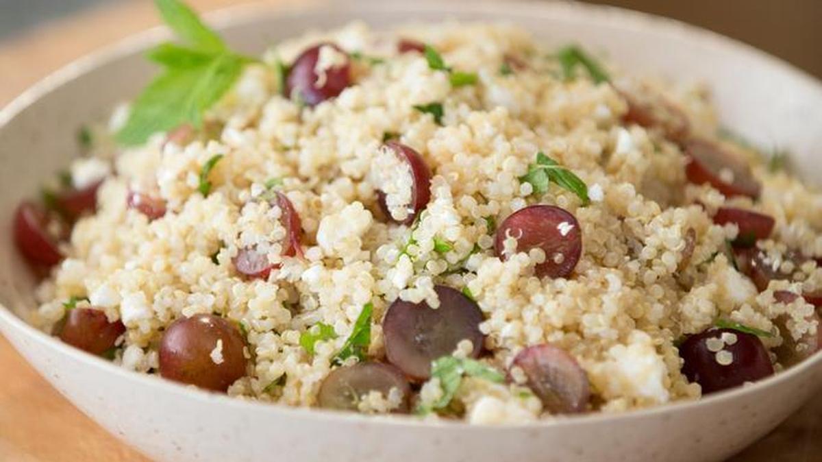 Grape feta and mint quinoa salad