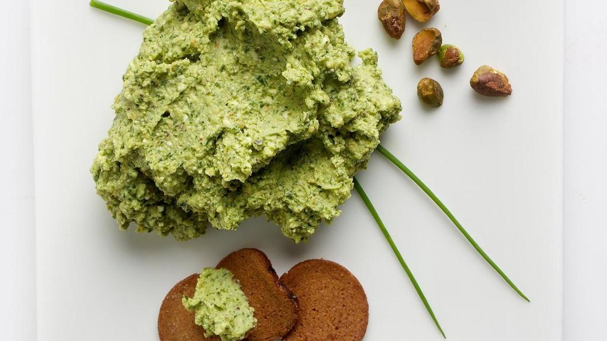 Pistachio and feta dip is quick, hearty, herby and only mildly salty. Serve with hunks of focaccia or rye crisps.
