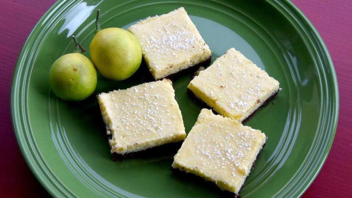 Lemon bars bring out the mouth-puckering aspects of the fruit over a base of chocolate.