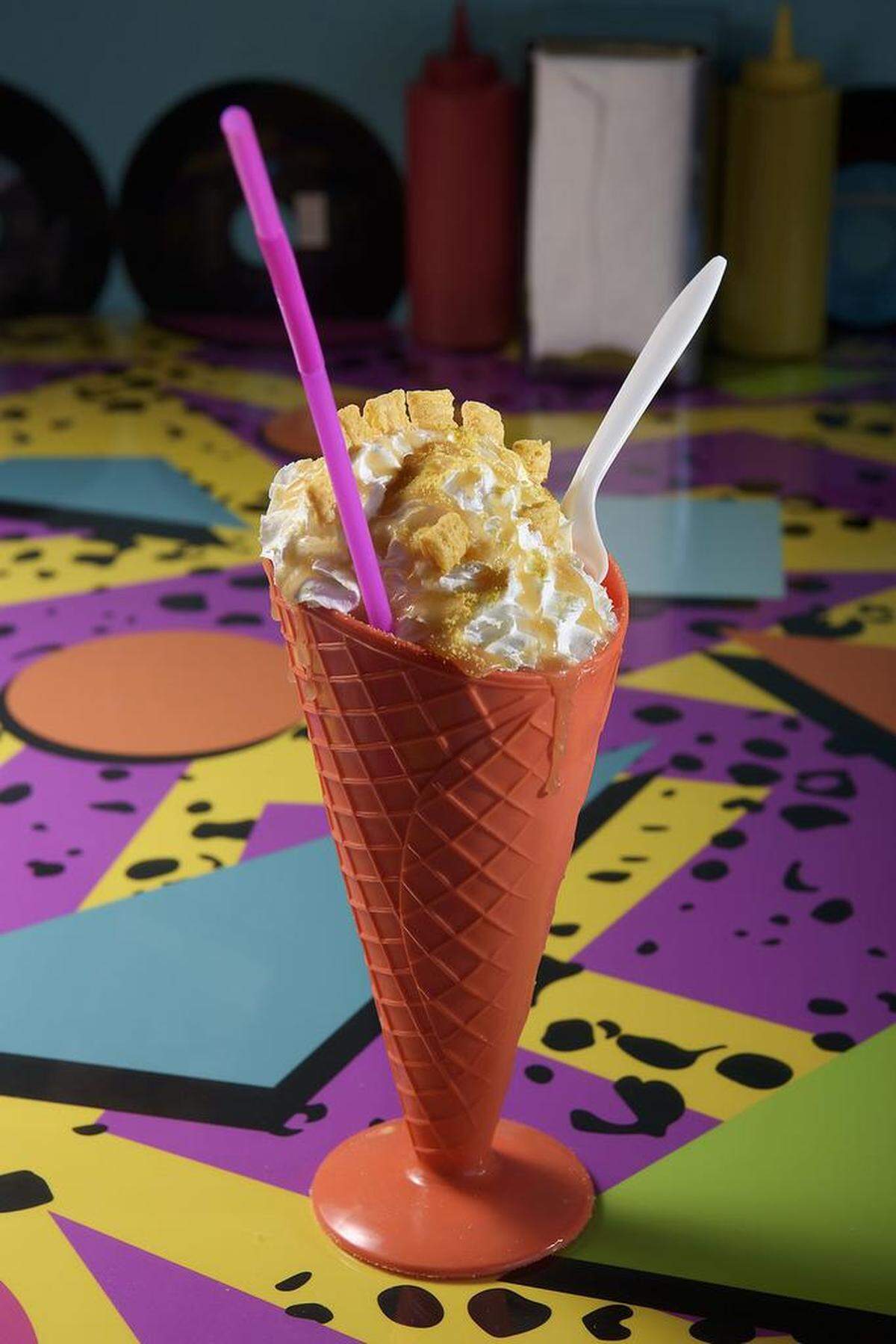 The Captain Crunch milk shake topped with crumbled Cap'n Crunch cereal pieces at the Back to the 80s Cafe & More in Rancho Cordova on Tuesday, March 6, 2018.
