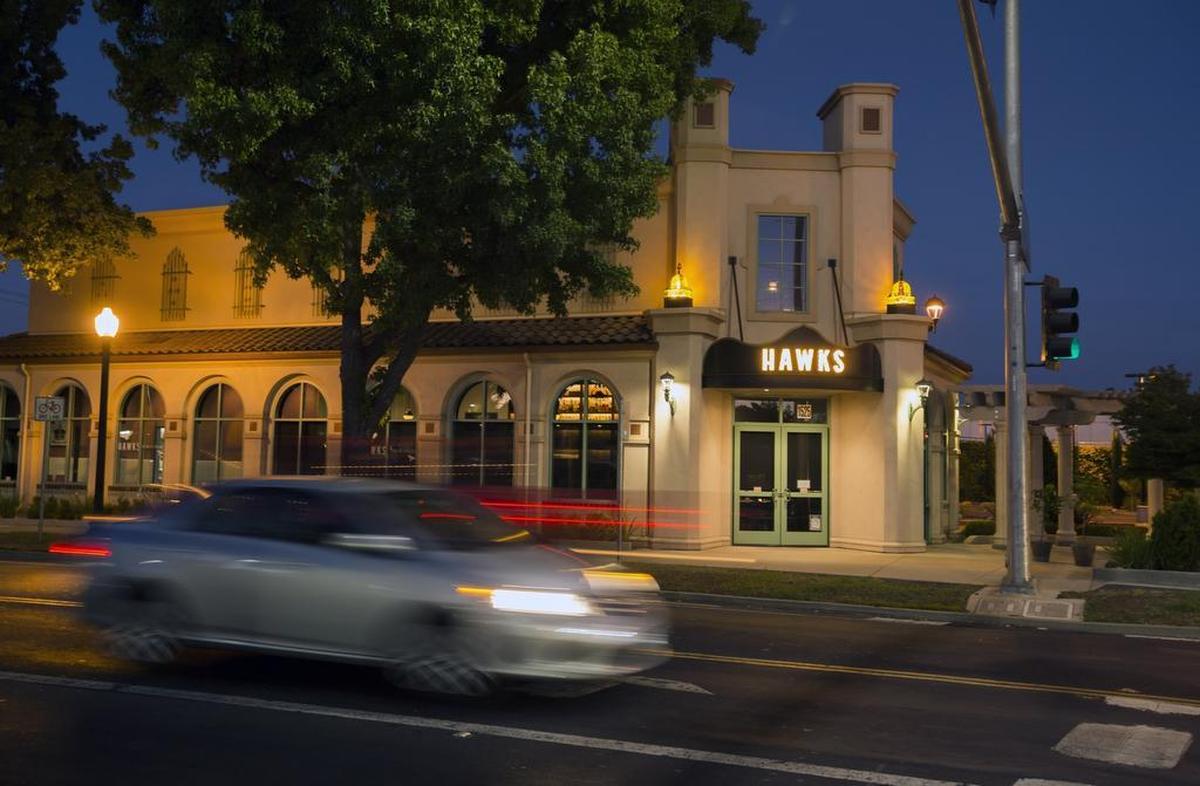 The exterior of Hawks Provisions and Public House on Alhambra Boulevard in East Sacramento.