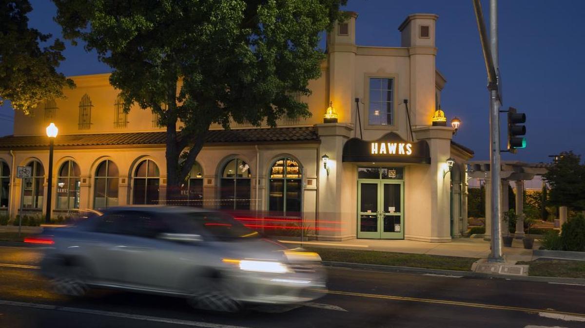 The exterior of Hawks Provisions and Public House on Alhambra Boulevard in East Sacramento. 