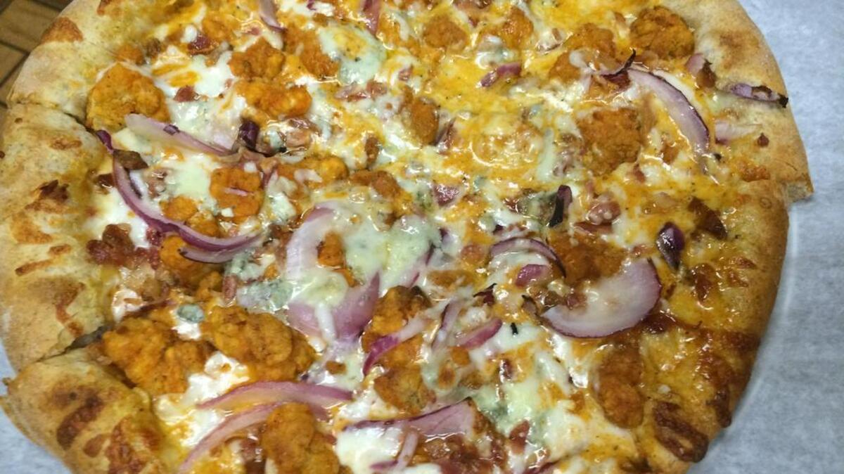 Buffalo chicken pizza from Hot City Pizza