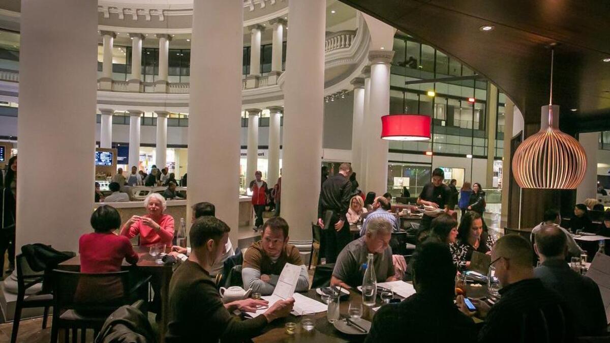 M.Y. China is in the San Francisco Shopping Centre on Market Street. Try the noodles.