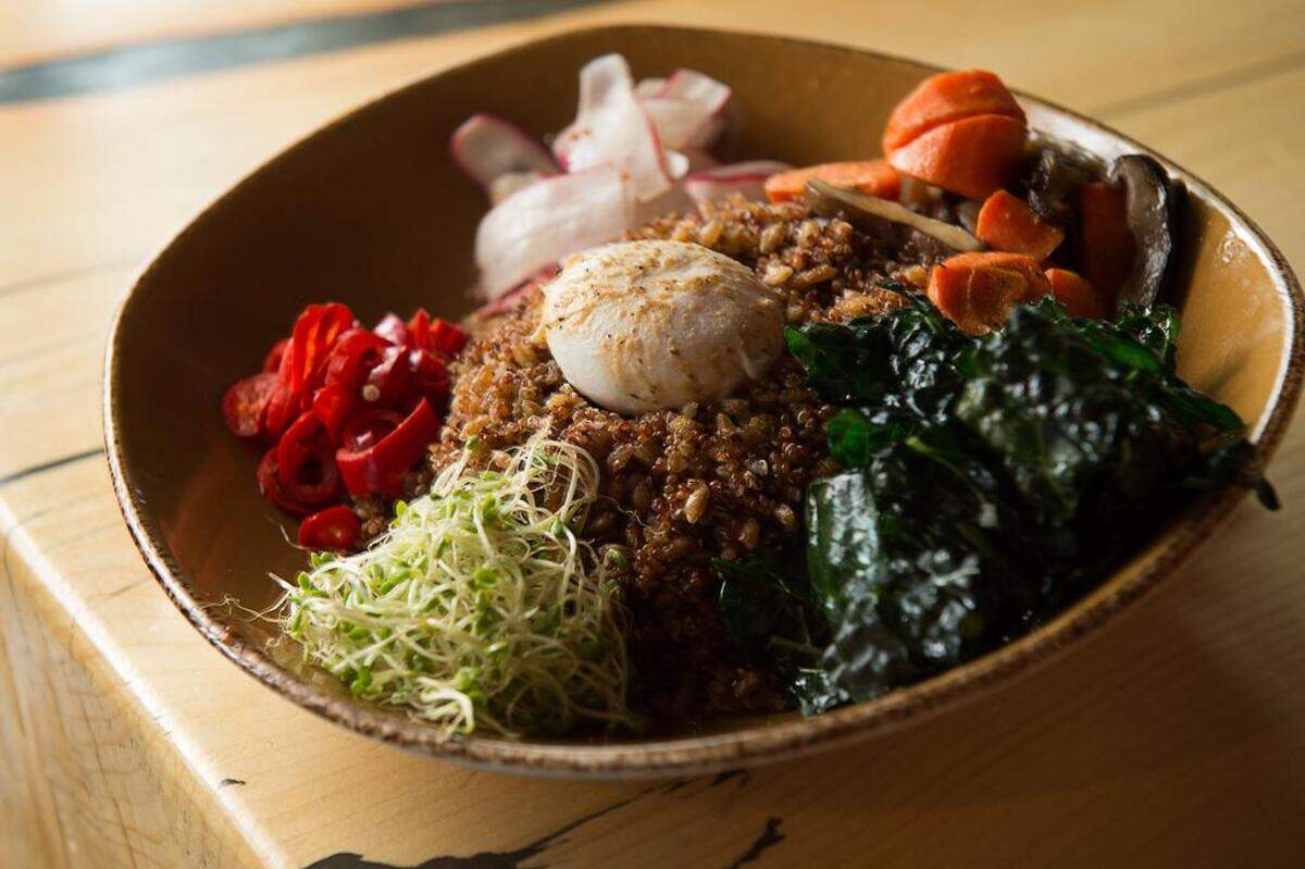 The superfood grain bowl is among the menu items available at Punch Bowl Social in Sacramento, Calif.