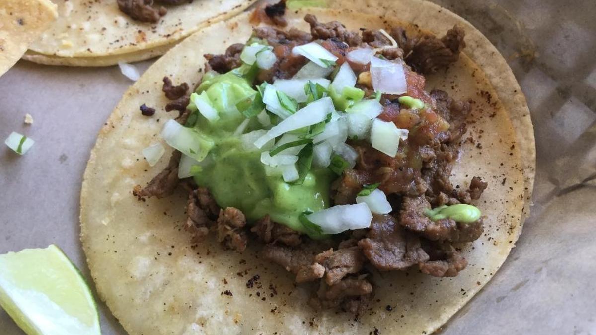 Carne asada mini-tacos at Tacos Jalisco.