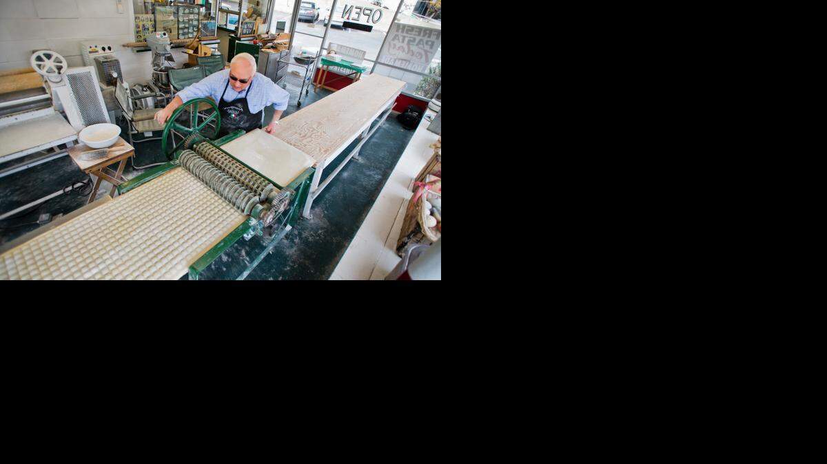 
Jim Vinciguerra makes ravioli the old-fashioned way with a vintage ravioli press at Vinciguerra Ravioli Co. in Jackson earlier this month. 
