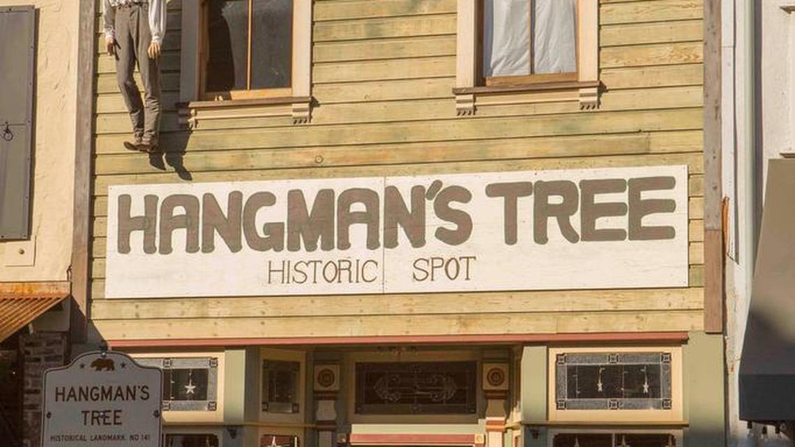 Placerville came to be known as Hangtown when three men were convicted for robbery, murder and attempted murder, then subsequently hanged in 1849. The massive oak tree from which they were hung was located on the spot known as Elstner’s Hay or Feed Yard. The yard is now known as 305 Main St.