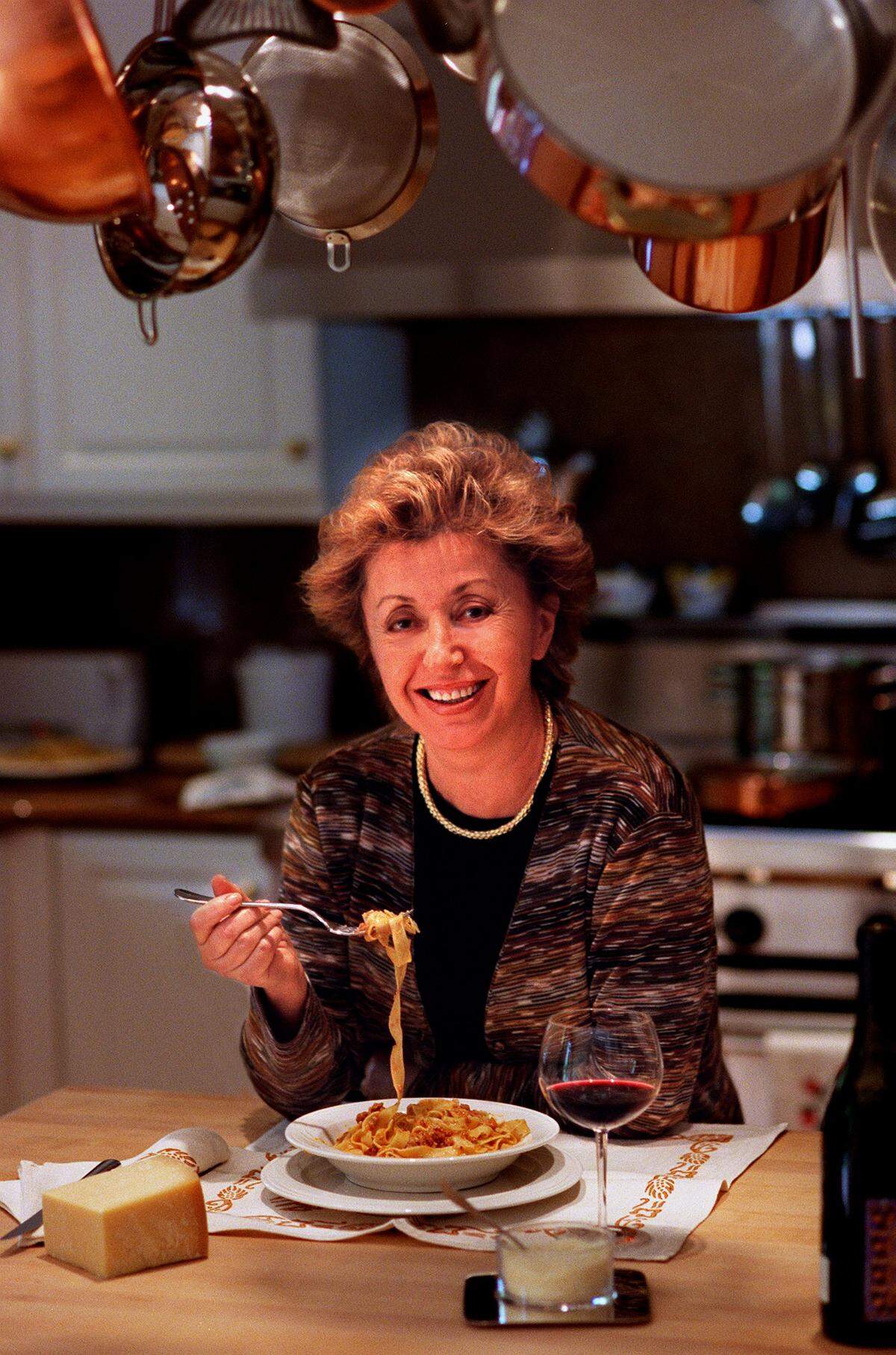 Biba Caggiano, doyenne of Italian cooking in Sacramento, photographed in her kitchen in 2001.