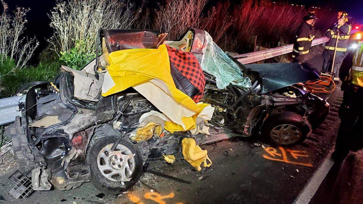 All three occupants of a Saturn sedan were killed after the vehicle crossed into oncoming traffic on Highway 160 in south Sacramento County on Monday, April 14, 2020, and was struck by a Toyota Tundra pickup truck.