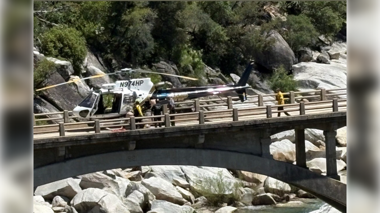Firefighters hoist person trapped on rock to safety in South Yuba River