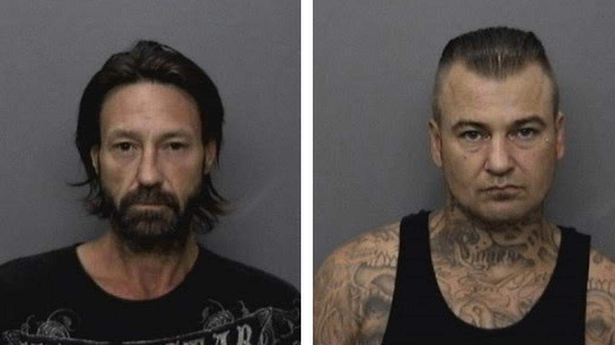 Brian Cordoza (left) and Frank Webb were arrested Sunday night for entering an evacuated zone of Redding, police said.