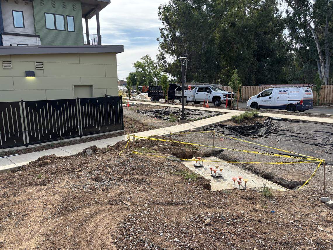 A foundation stands ready Wednesday for the vintage San Juan Motel sign, which is planned for installation at the San Juan Apartments on Monday.