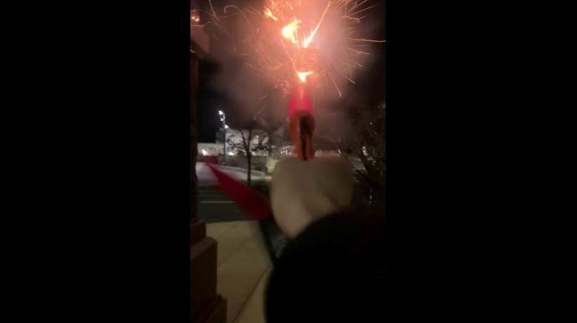 A man fires a flare gun over San Mateo police headquarters in a video emailed to authorities. A 44-year-old San Mateo man was later arrested on suspicion of firing a flare gun at a passing police car.