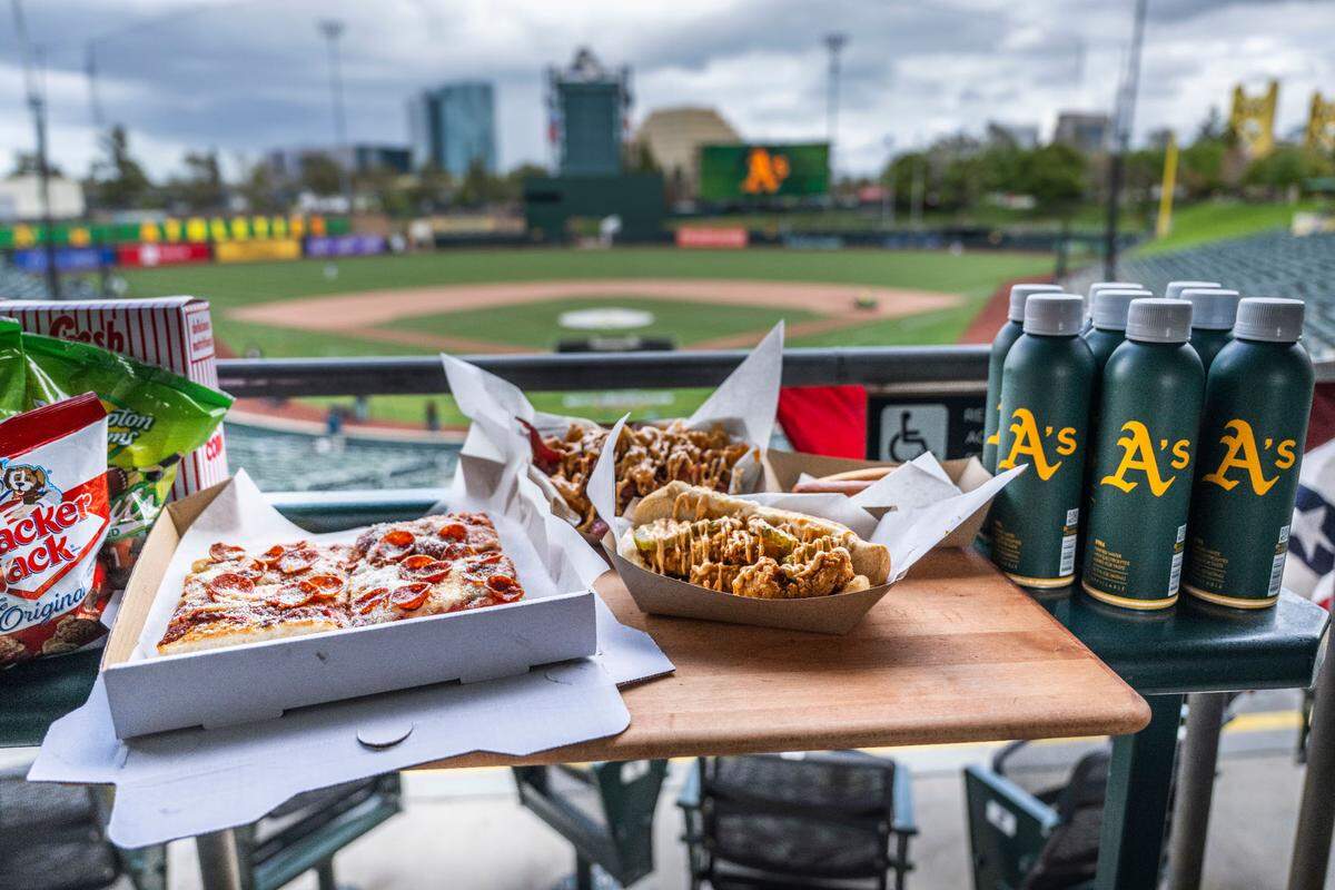 Food is displayed during the first Major League Baseball game at Sutter Health Park in West Sacramento on Monday, March 31, 2025.