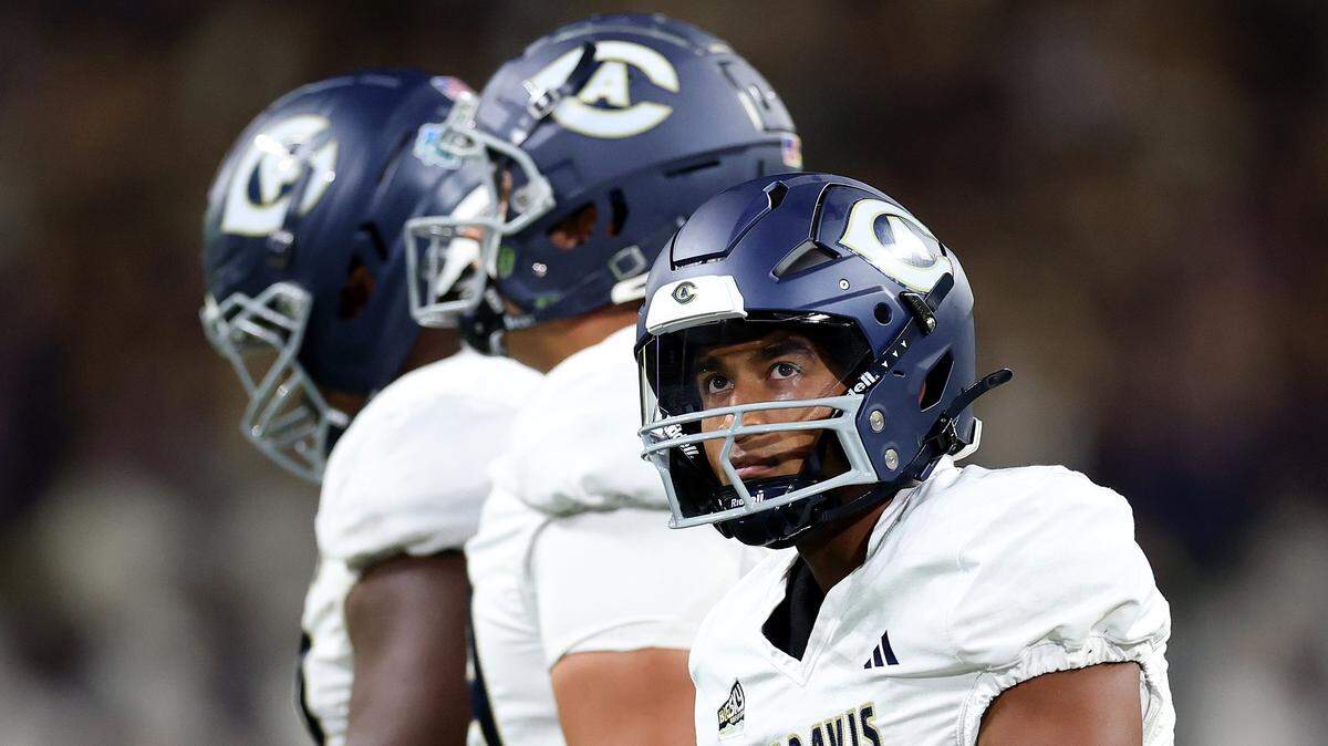 Caden Pinnick of the UC Davis Aggies reacts during the first half against the Washington Huskies at Husky Stadium on Sept. 6. in Seattle. Against Montana State on Saturday night, Pinnick passed for 234 yards and two scores but the Bobcats prevailed, 38-17.