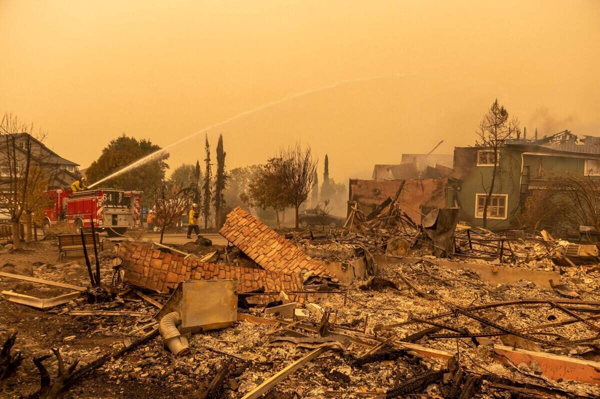 A house on Mountain Hawk Drive in the Glass Fire aftermath in Santa Rosa, Calif., on Monday, Sept. 28, 2020.
