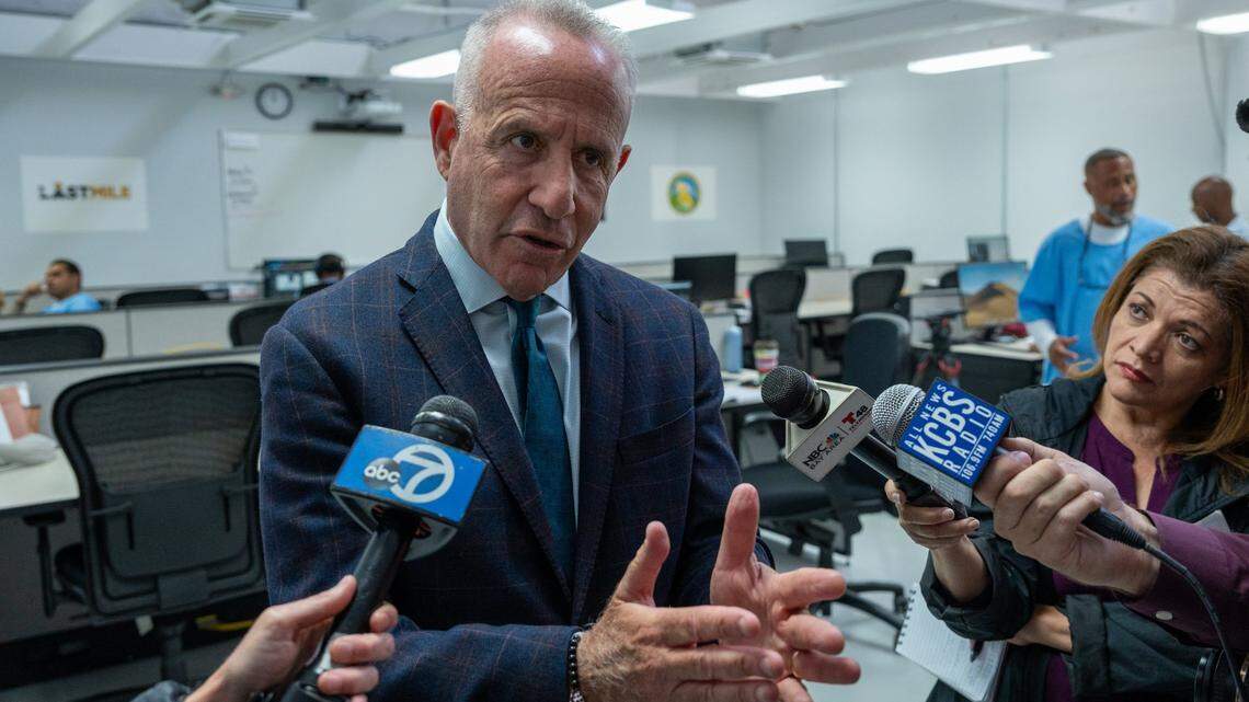 Sacramento Mayor Darrel Steinberg, who was selected to be the lead advisor for San Quentin’s transformation by Gov. Gavin Newsom, meets with media at San Quentin State Prison in San Rafael on Wednesday, July 26, 2023. In March 2023, Newsom announced a plan to transform the prison into the San Quentin Rehabilitation Center. The transformation is being guided by a team of correctional, reentry and rehabilitation experts.