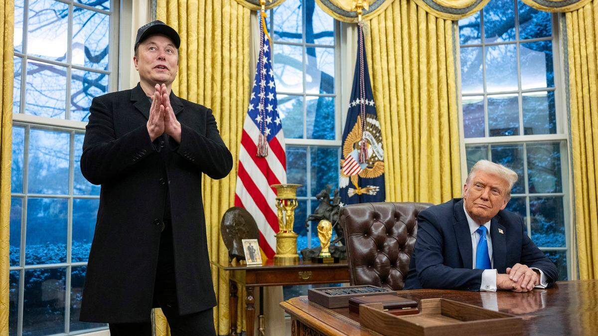 Elon Musk speaks as President Donald Trump looks on in the Oval Office of the White House in Washington, D.C., on Tuesday. Trump the week of Feb. 9 reiterated his aim to shut down the U.S. Education Department “immediately.” Musk’s budget-slashers have already started doing their part.